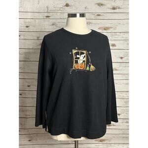 White Stag black ribbed long sleeve Halloween embroidered top Size 18W/20W